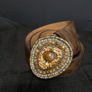 Brown all leather womens belt 42 inches from buckle to tip